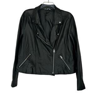 BOUTIQUE + Black Faux Leather Lined Moto Zip‎ Up Biker Jacket Women's 2X